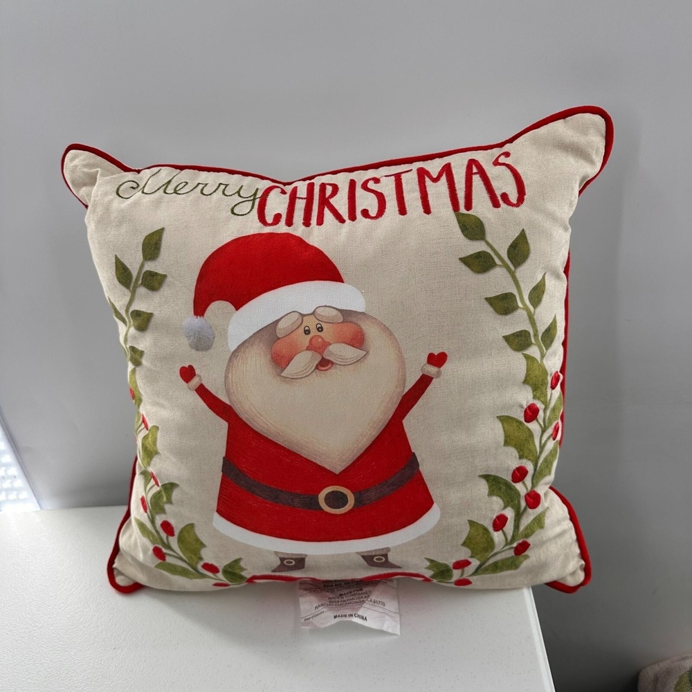 Merry Christmas Santa Claus Throw Pillow 18"x18" Red & Beige  Arden Companies - Picture 7 of 11